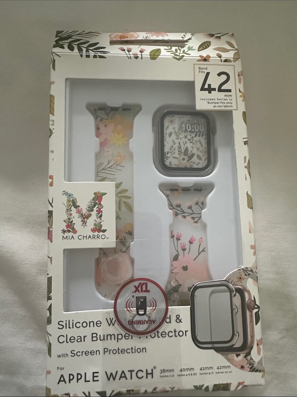 Mia Charro Floral Silicone Apple Watch Band and Clear Bumper - 42mm